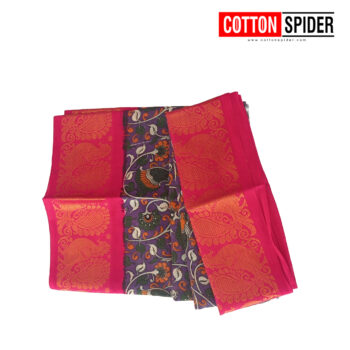 Sungadi  Kalamkari Design with Dark Pink Border Saree