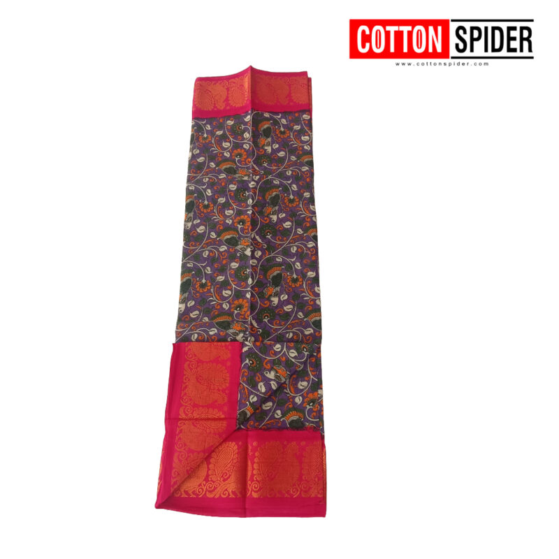 Sungadi  Kalamkari Design with Dark Pink Border Saree - Image 2