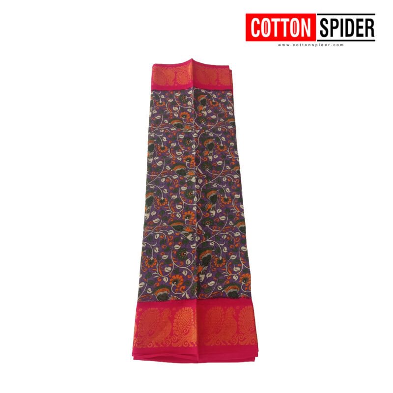 Sungadi  Kalamkari Design with Dark Pink Border Saree - Image 3