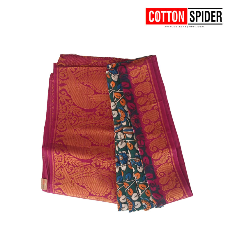 Sungadi  Kalamkari Design with Red Border Saree