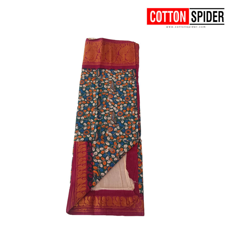 Sungadi  Kalamkari Design with Red Border Saree - Image 2