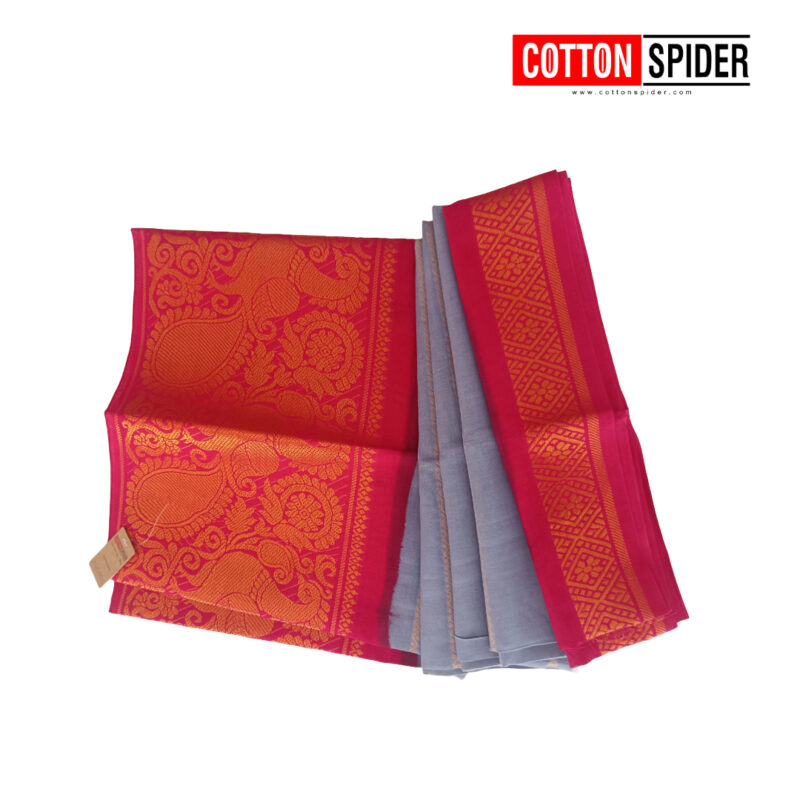 Sungadi Gray with Dark Pink Border Saree