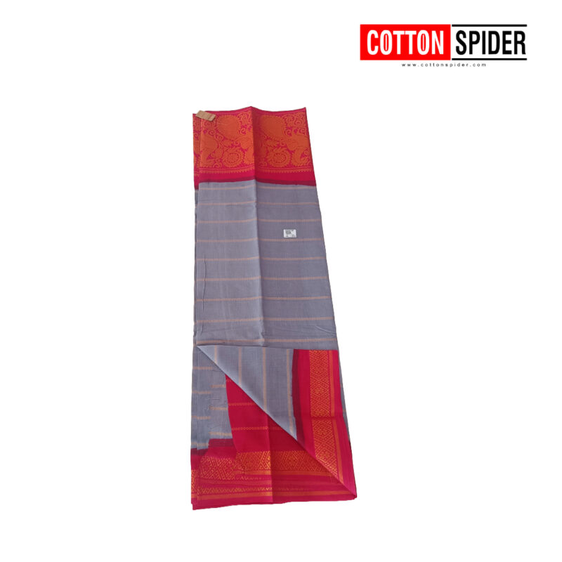 Sungadi Gray with Dark Pink Border Saree - Image 2