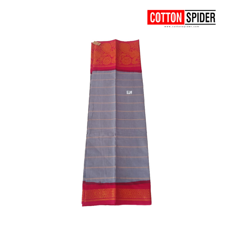 Sungadi Gray with Dark Pink Border Saree - Image 3