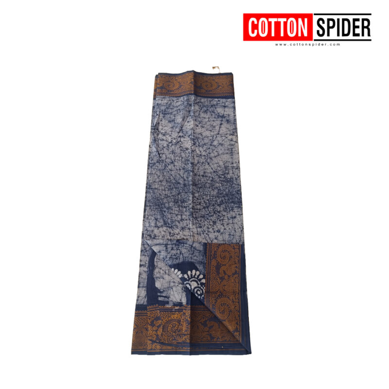 Sungadi Dark Blue Rarre Design with Orange  Saree - Image 2
