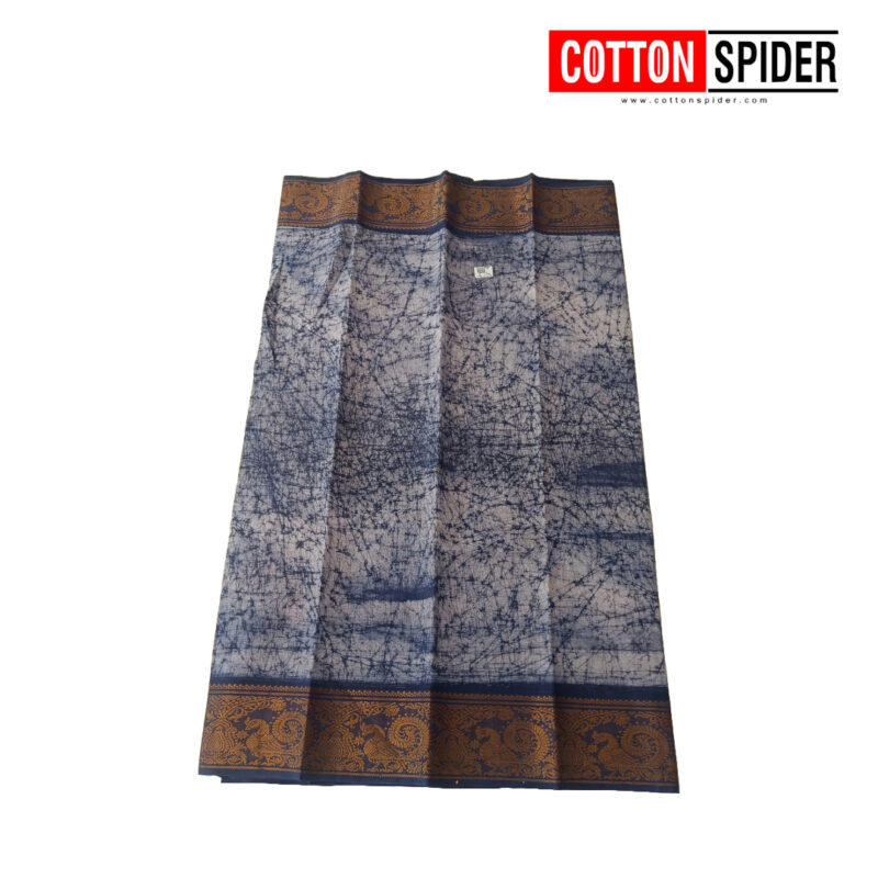 Sungadi Dark Blue Rarre Design with Orange  Saree - Image 3