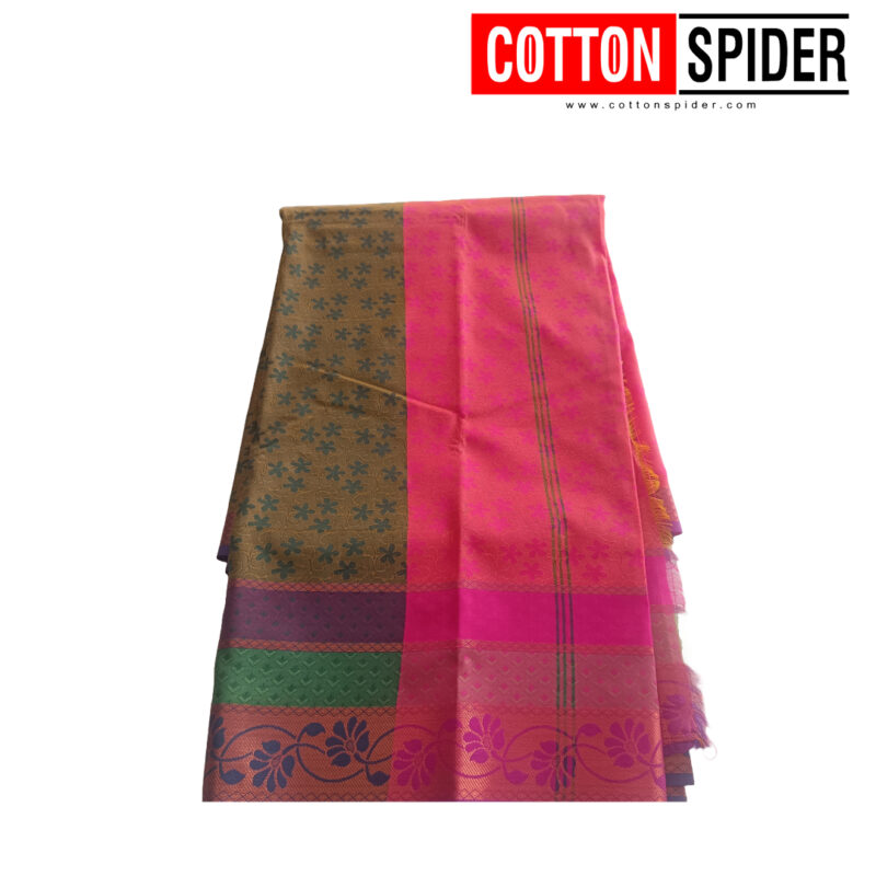 Bud Silk Green Saree with Pink Border - Image 2