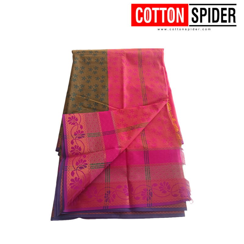 Bud Silk Green Saree with Pink Border - Image 3