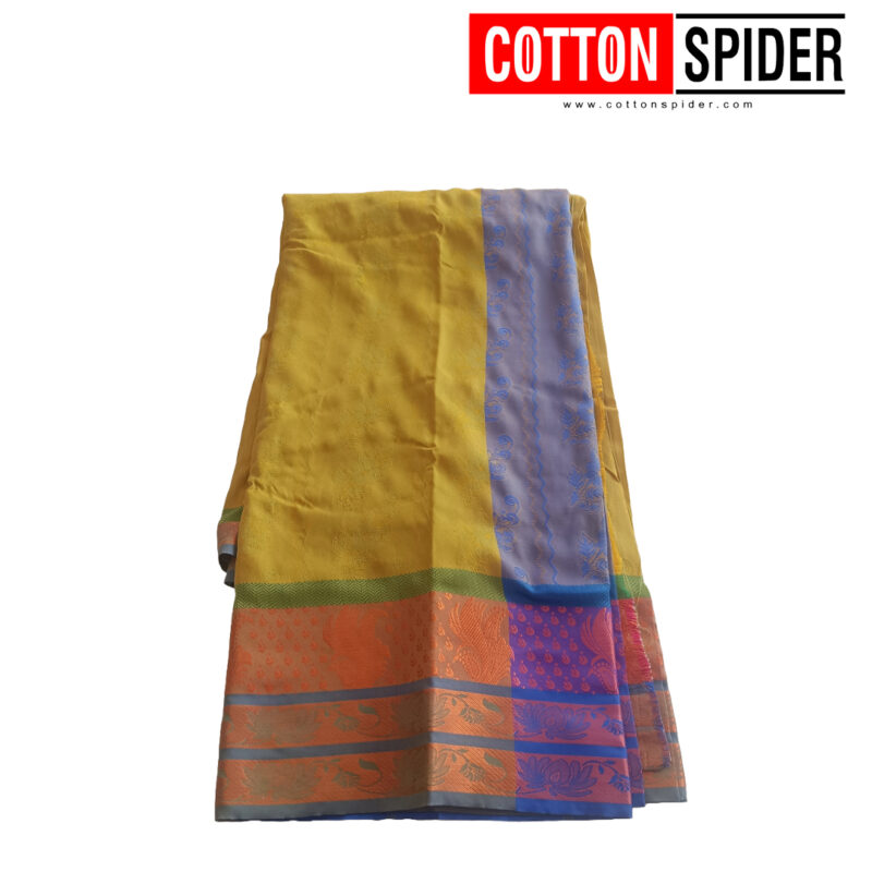 Bud Silk Green Saree with Blue Border - Image 2