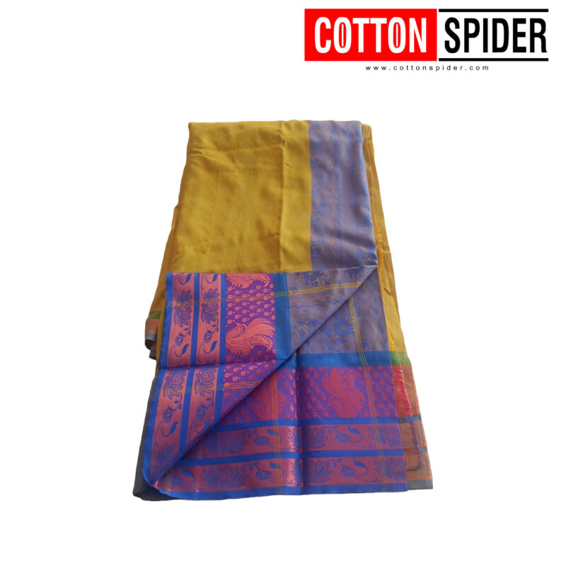 Bud Silk Green Saree with Blue Border - Image 3