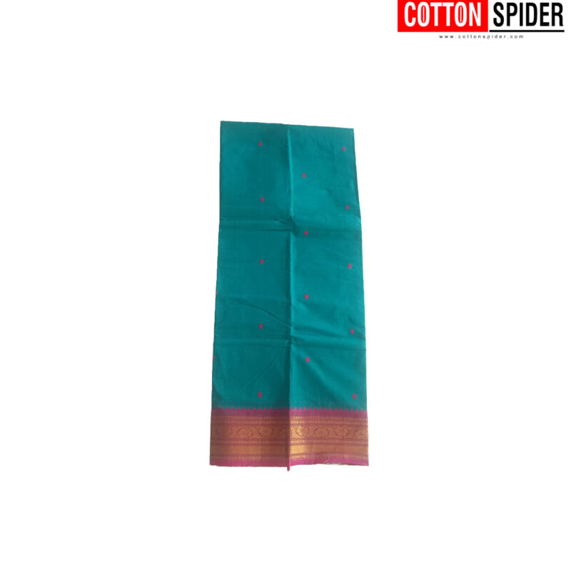 Chettinadu Blue Saree with Pink Border - Image 3