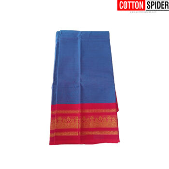 Chettinad Blue Saree with  Pink Border - Image 3
