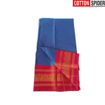 Chettinad Blue Saree with  Pink Border - Image 2