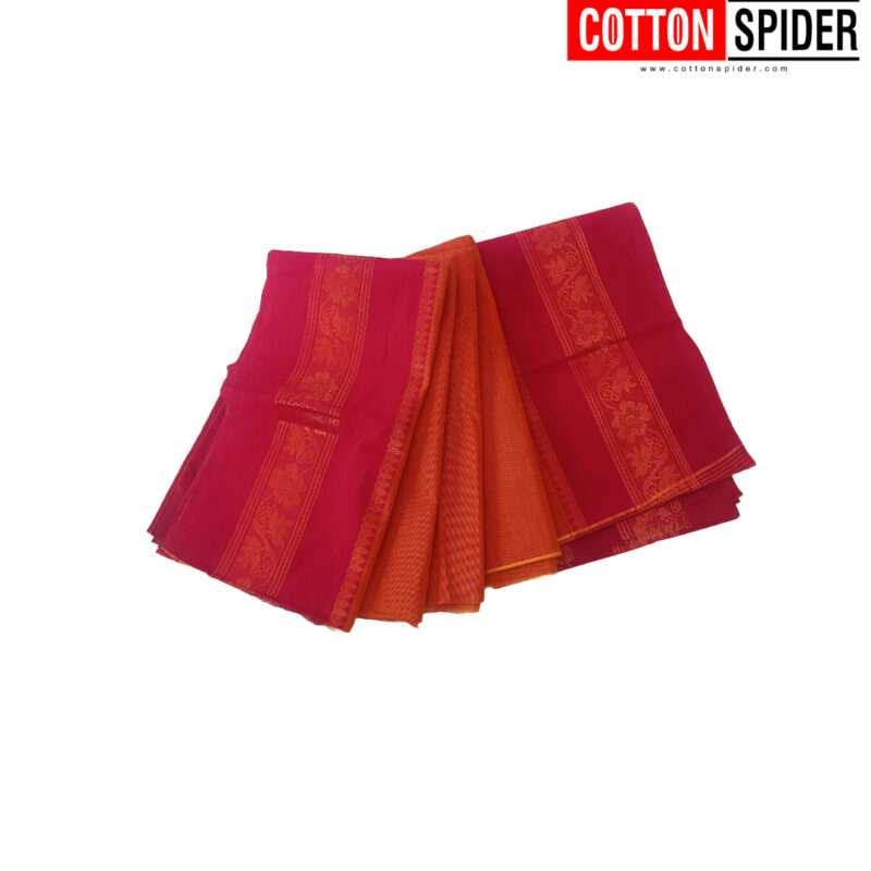 Chettinad Orange Saree with Pink & Red Border