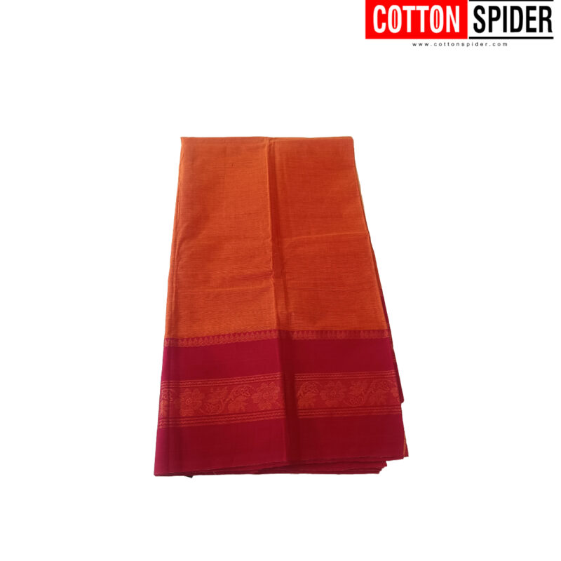 Chettinad Orange Saree with Pink & Red Border - Image 2
