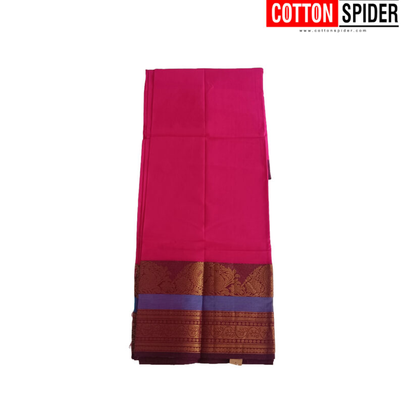 Chettinadu Pink Saree with Brown Border - Image 3