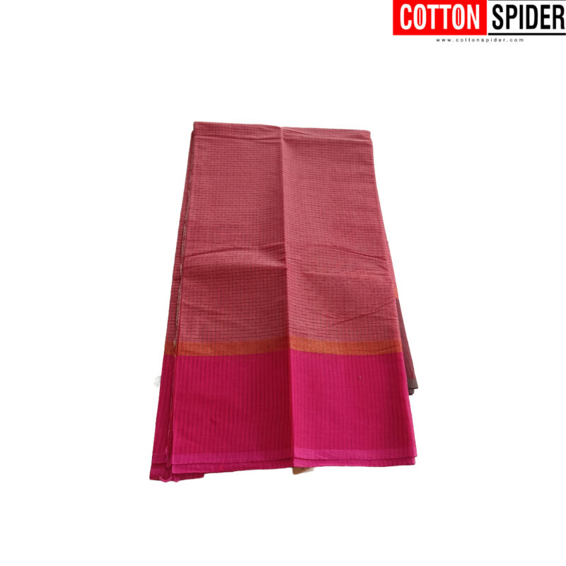Chettinad Light Pink Saree with  Drak Pink Border - Image 3