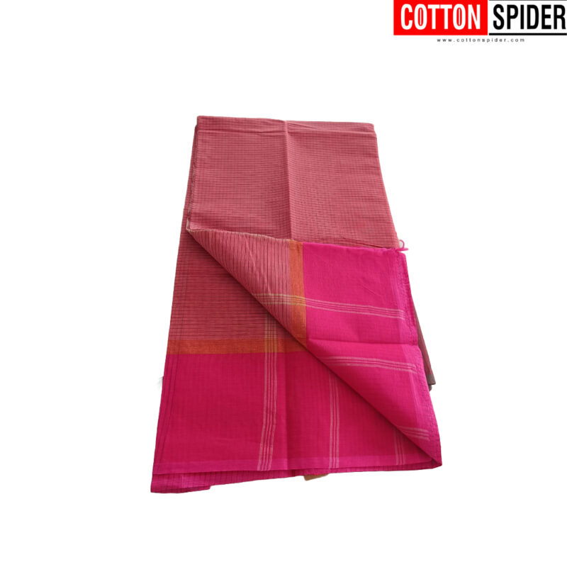 Chettinad Light Pink Saree with  Drak Pink Border - Image 2