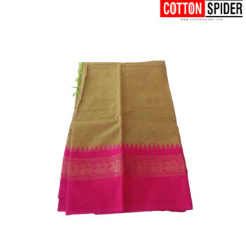 Chettinad Light Green Saree with  Pink and Blue Border - Image 2