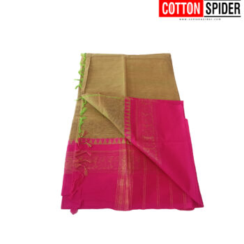 Chettinad Light Green Saree with  Pink and Blue Border - Image 3
