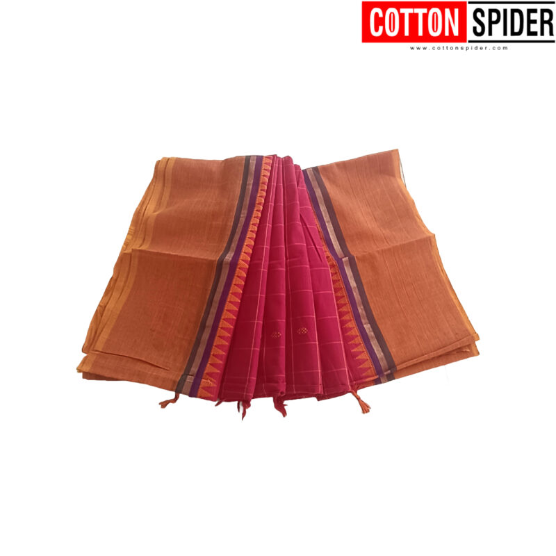 Chettinad Red Saree with  Yellow Border