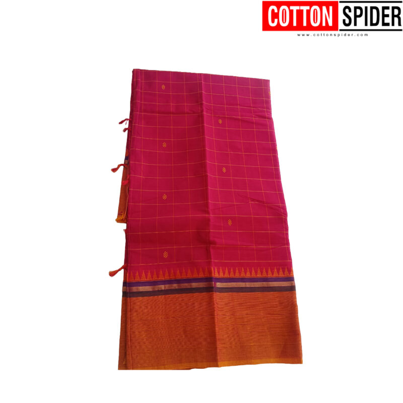 Chettinad Red Saree with  Yellow Border - Image 2