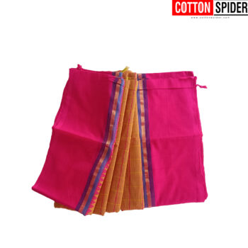 Chettinad Yellow Saree with  Pink Border