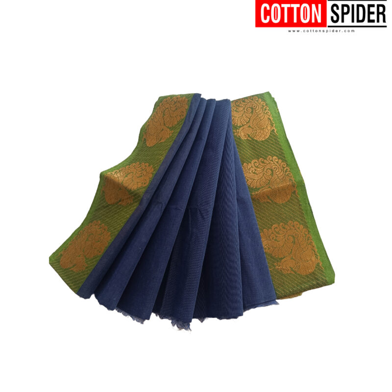 Chettinad  Blue  Saree with  Green Border