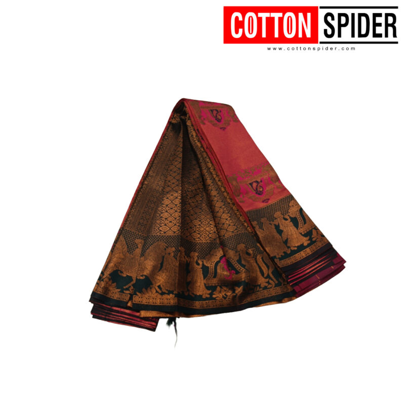 Soft Silk Pink Saree with Green Border - Image 3