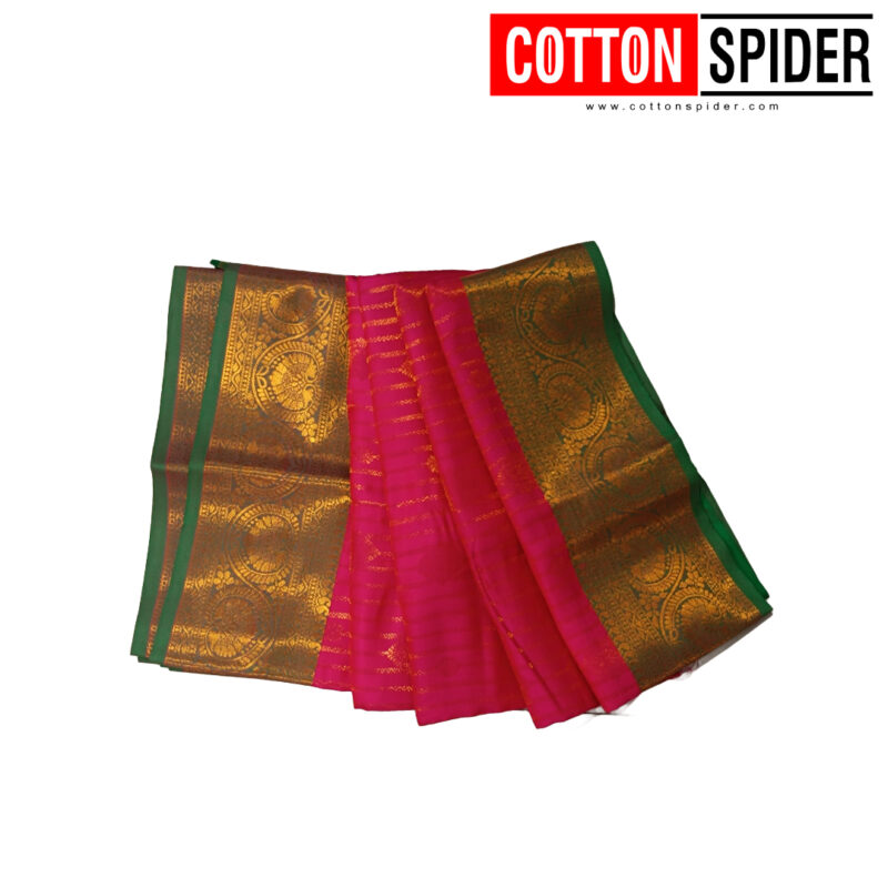 Soft Silk Pink Saree with Green Border