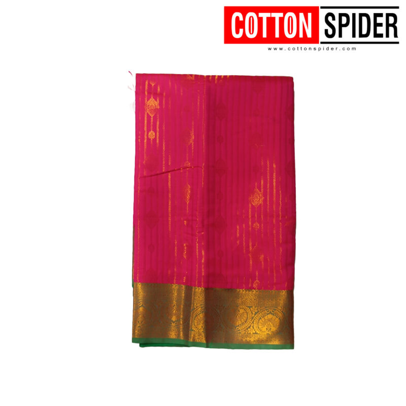 Soft Silk Pink Saree with Green Border - Image 2