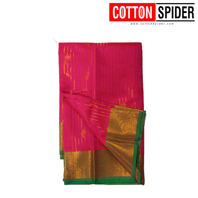 Soft Silk Pink Saree with Green Border - Image 3