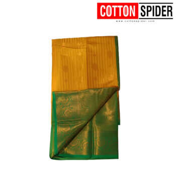 Soft Silk Yellow Saree with Green Border - Image 3