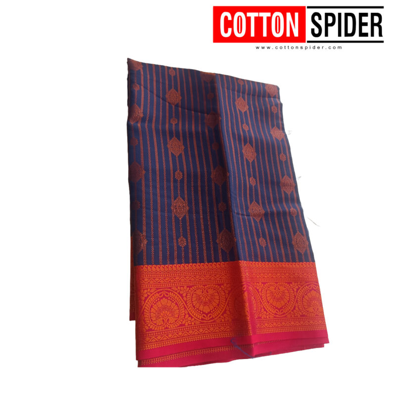 Soft Silk Blue Saree with Red Border - Image 2