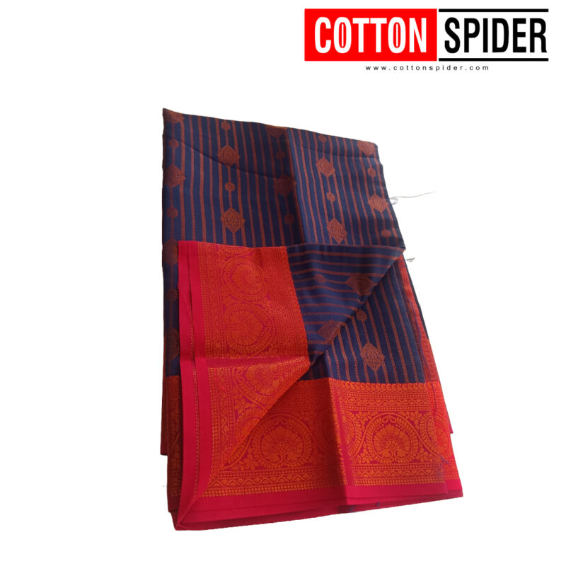Soft Silk Blue Saree with Red Border - Image 3