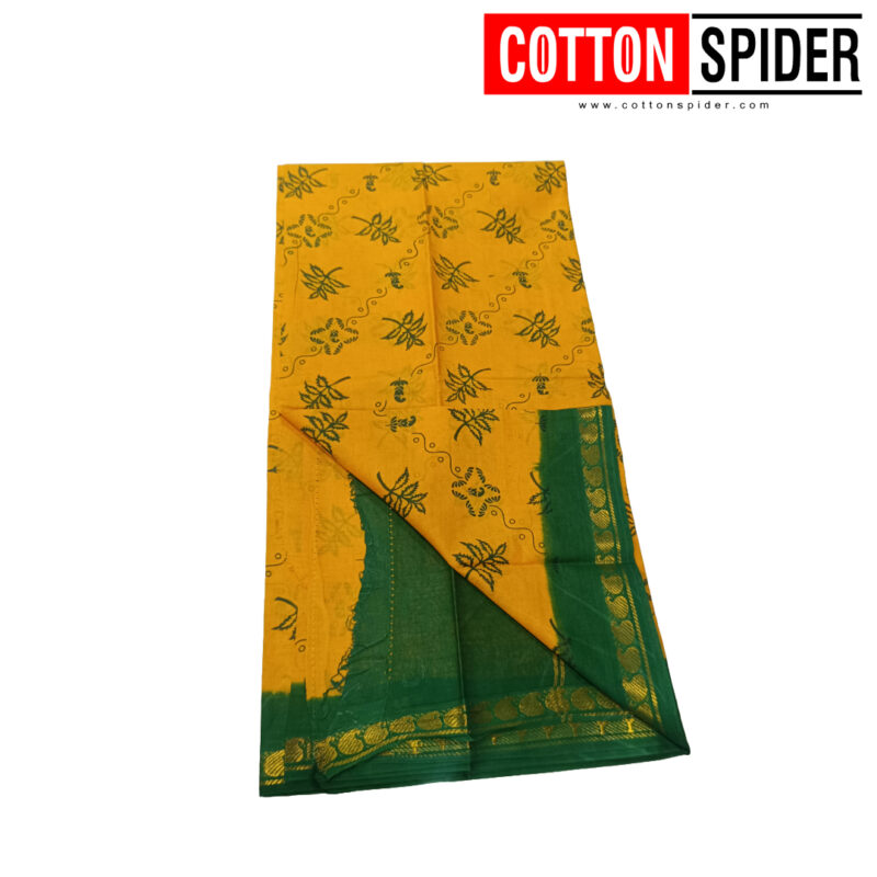 Sungadi Yellow Saree with Green Border - Image 3
