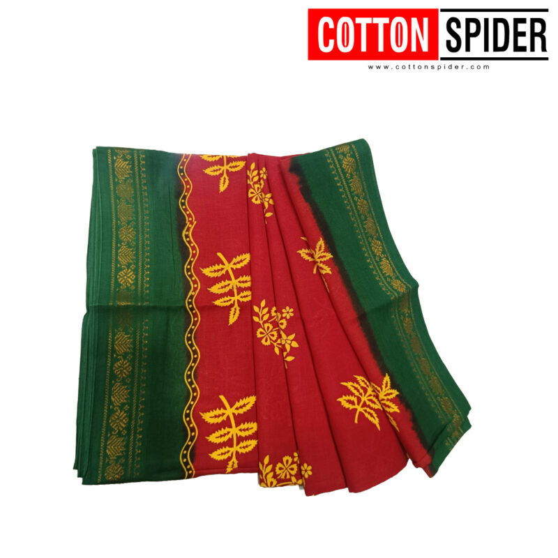 Sungadi Red Saree with Green Border