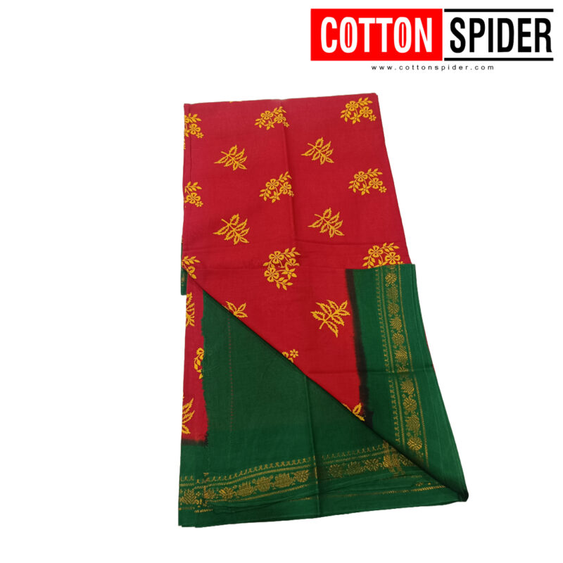 Sungadi Red Saree with Green Border - Image 2