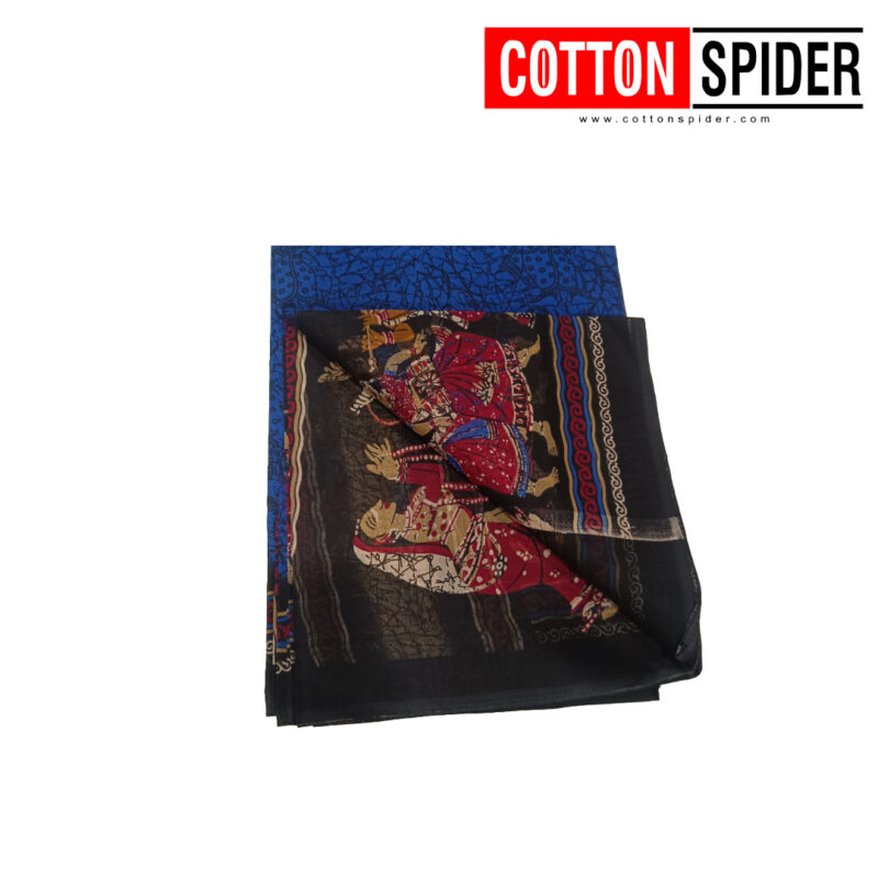 Fancy Cotton Blue  Saree with Black Border - Image 3