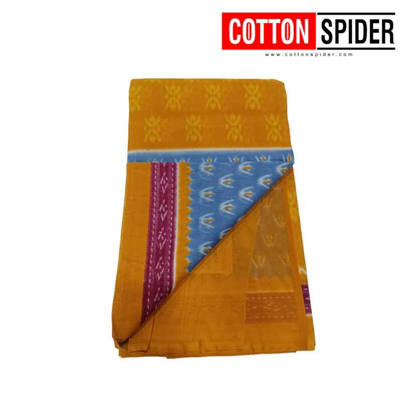 Fancy Cotton Blue  Saree with Yellow Border - Image 3