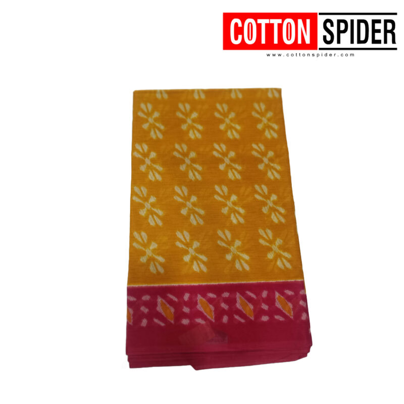Fancy Cotton Yellow  Saree with Pink Border - Image 2