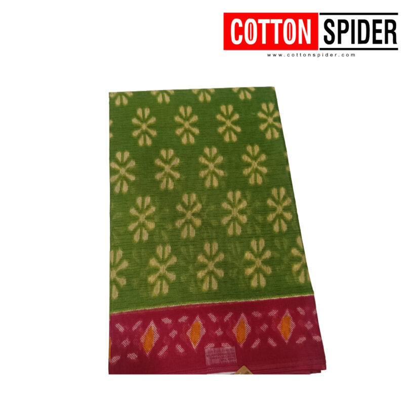 Fancy Cotton Green  Saree with Pink Border - Image 2