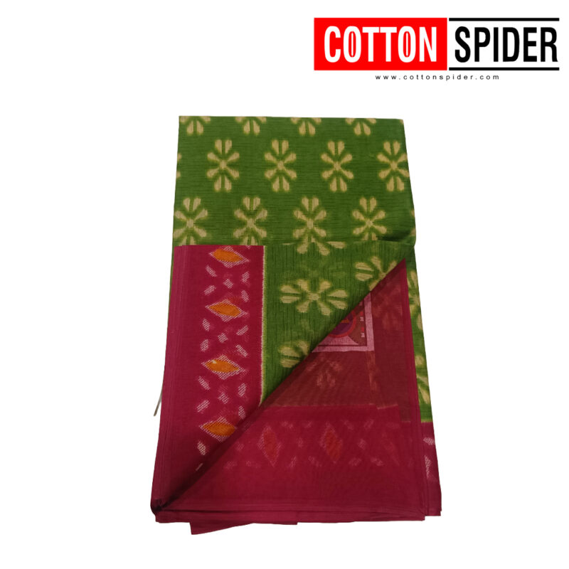 Fancy Cotton Green  Saree with Pink Border - Image 3