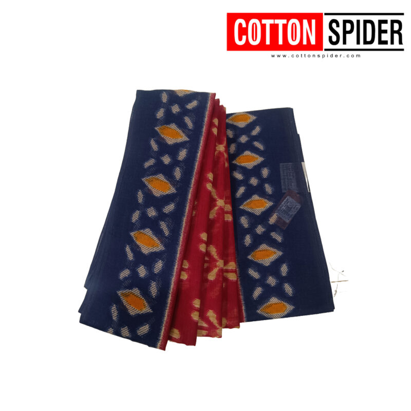 Fancy Cotton Red  Saree with Blue Border