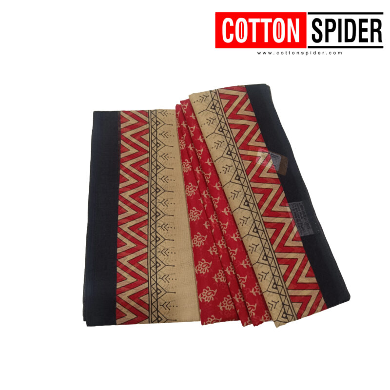 Fancy Cotton Red  Saree with Blue Border