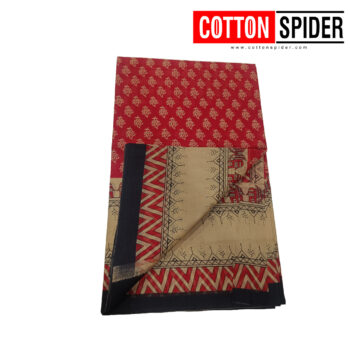 Fancy Cotton Red  Saree with Blue Border - Image 3