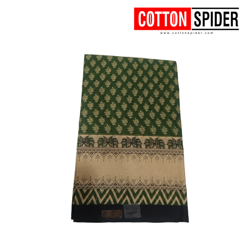 Fancy Cotton Green  Saree with Black Border - Image 2