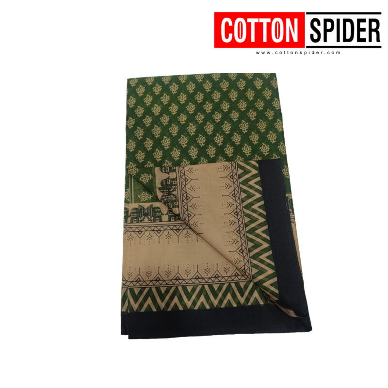 Fancy Cotton Green  Saree with Black Border - Image 3