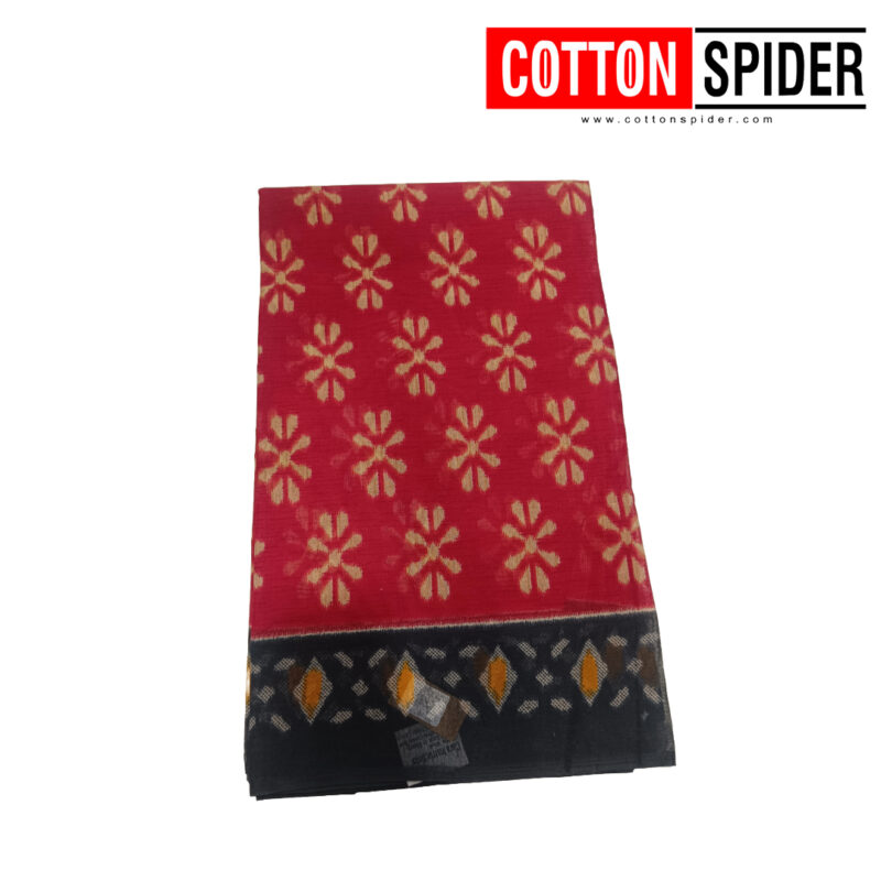 Fancy Cotton Red  Saree with Blue Border - Image 2