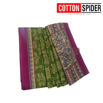Fancy Cotton Green  Saree with Pink Border